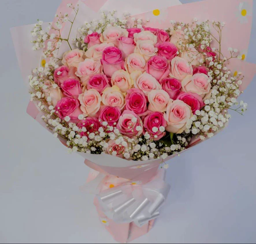 MJflowers Pinky Frost White and Pink Roses Bouquet